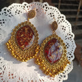 Oval shape rose preserved resin earing