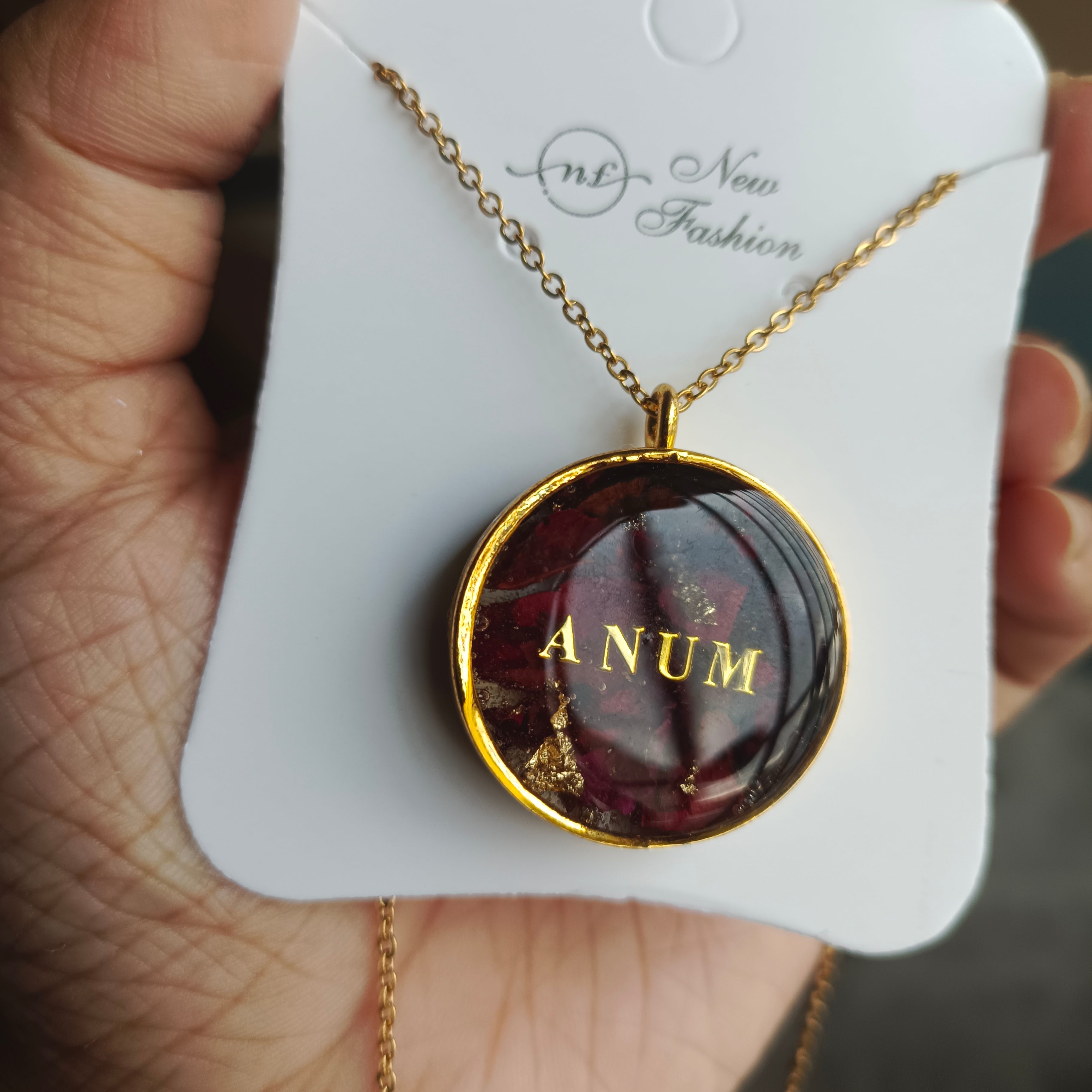 Round Rose preserved Pendant -Stainless