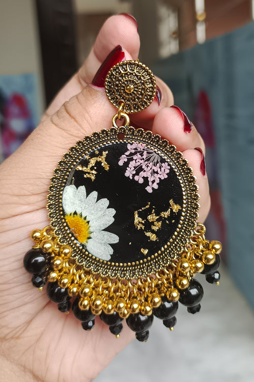 Black Daisy Oxidized Resin Jhumka
