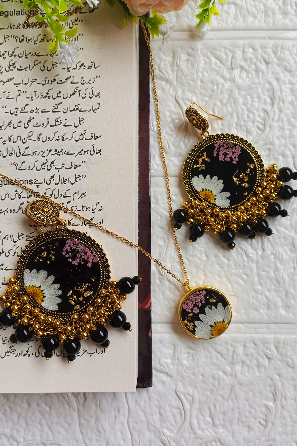Black Daisy Oxidized Resin Jewelry