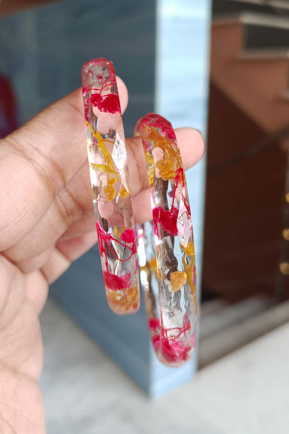 Sunset Bloom-Red & Yellow Flower Bangles