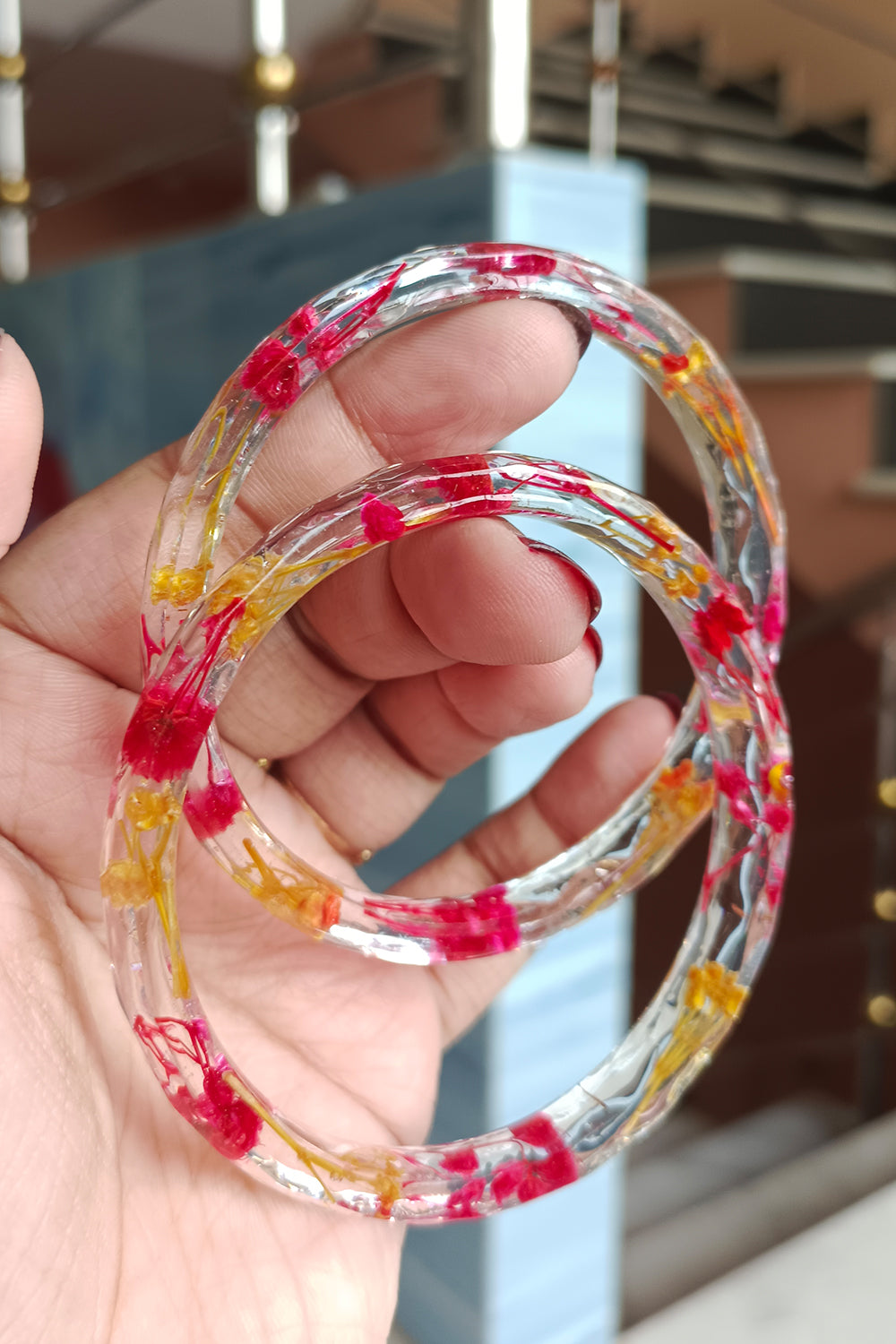 Sunset Bloom-Red & Yellow Flower Bangles